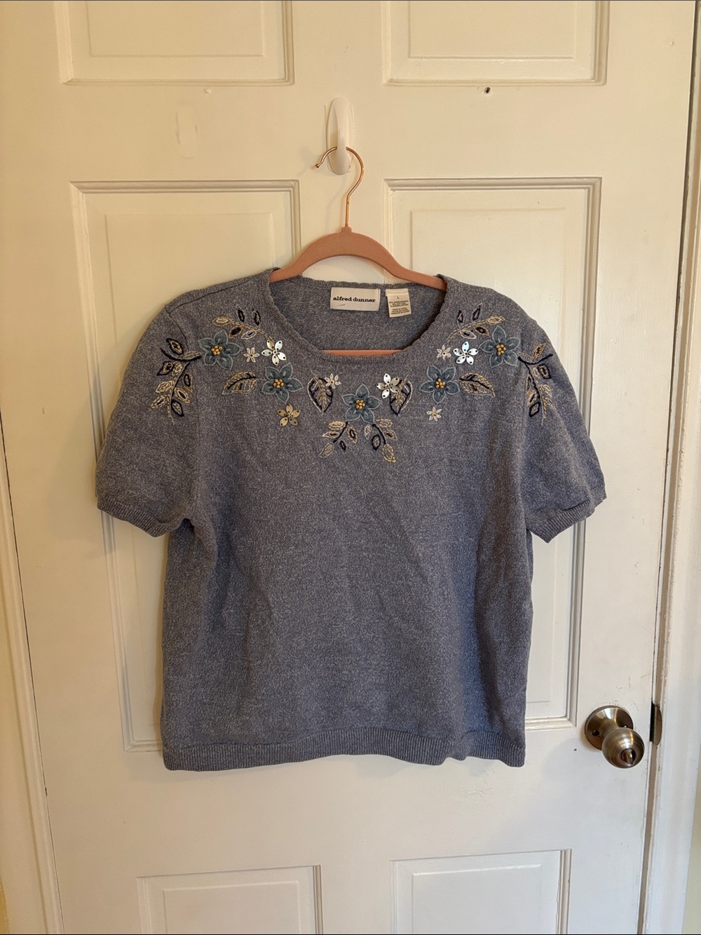 Vintage Alfred Dunner Embroidered Short-Sleeve Knit Sweater Size Large